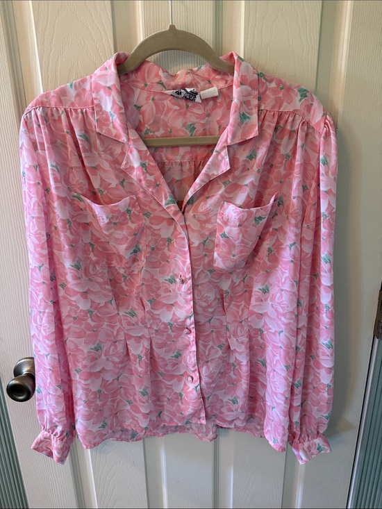 Anne Klein Tops - Anne Klein Pink Floral Button-Front Blouse